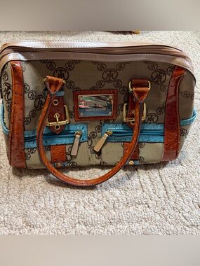 Miss Tina Teal and Brown Monogram Shoulder Bag